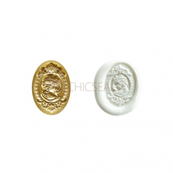 Wax Stamp Heads Girl Carving Oval