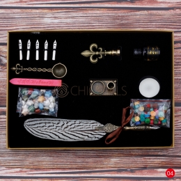 Wax Seal Kit Fire Lacquer Silver Feather Style